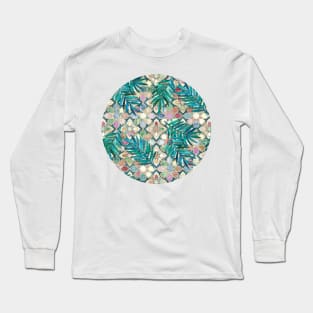 Muted Moroccan Mosaic Tiles with Palm Leaves Long Sleeve T-Shirt